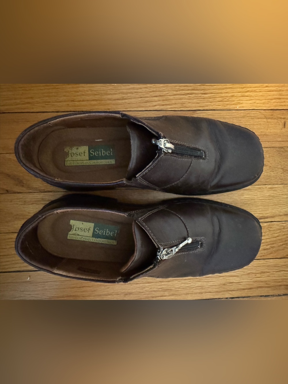 Josef Seibel Women’s Dark Brown Leather Slip-On Loafers with Front Zip
